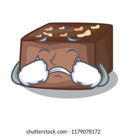 Crying homemade sweet cake with almonds and cream cartoon