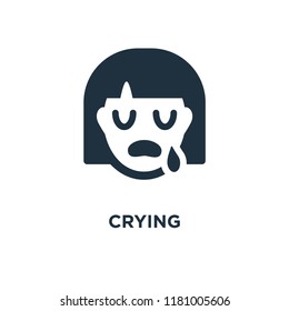 Crying icon. Black filled vector illustration. Crying symbol on white background. Can be used in web and mobile.