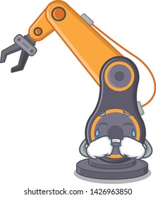 Crying industrial robotic hand isolated cartoon