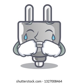 Crying isolated power plug in the mascot
