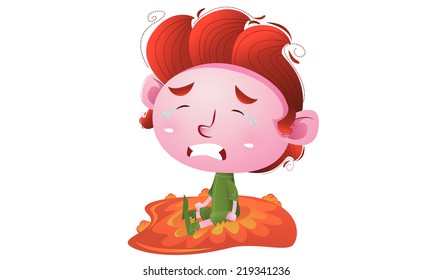 Crying kids sitting on ground