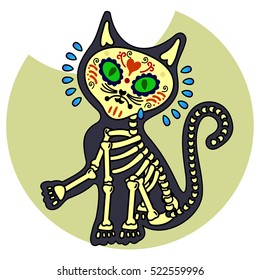 Crying kitten. Vector flat and linear Illustration of skeleton. Web banners, advertisements, brochures, business templates. Isolated on a white background.