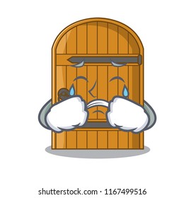 Crying large wooden door with cartoon handle