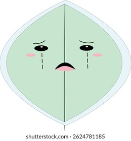 A crying leaf with tears, representing sadness or emotion. Perfect for emotional expression themes in children's media.