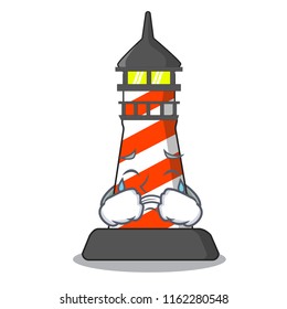 Crying lighthouse on the beach mascot