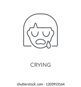 Crying linear icon. Crying concept stroke symbol design. Thin graphic elements vector illustration, outline pattern on a white background, eps 10.