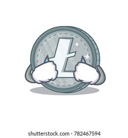 Crying Litecoin character cartoon style
