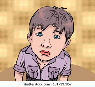 Crying little boy. Pop art vector illustration