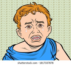 Crying little boy. Pop art vector illustration