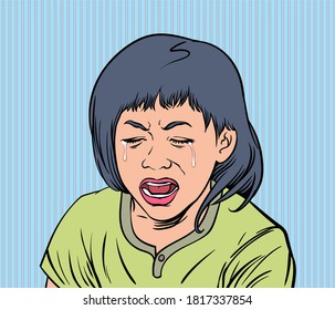 Crying little girl.Pop art vector illustration