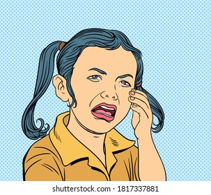 Crying little girl.Pop art vector illustration