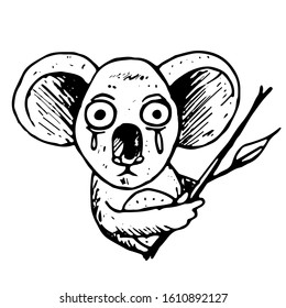 Crying little koala. The little koala that is upset, tears come from her eyes. Sticker with emotions crying. Sad vector animal on a white background. Suitable for smiles, logos, banners.