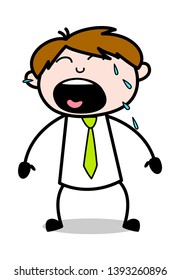 Crying Loudly - Office Salesman Employee Cartoon Vector Illustration﻿
