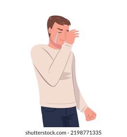 Crying Man Character Weeping and Sobbing from Sorrow and Grief Feeling Sad and Upset Vector Illustration