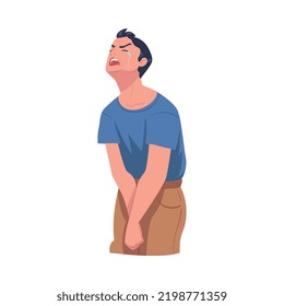 Crying Man Character Weeping and Sobbing from Sorrow and Grief Feeling Sad and Upset Vector Illustration