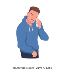 Crying Man Character Weeping and Sobbing from Sorrow and Grief Feeling Sad and Upset Vector Illustration