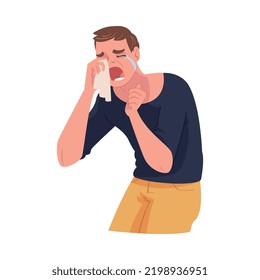 Crying Man Character Weeping and Sobbing from Sorrow and Grief Feeling Sad and Upset Vector Illustration