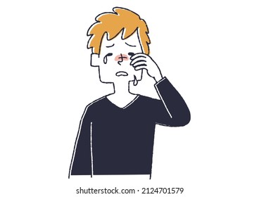  Crying man Comical handwritten person illustration Vector line drawing with simple coloring White background