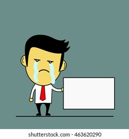 crying man holding white message board 