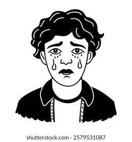 Crying man icon in drawing style 