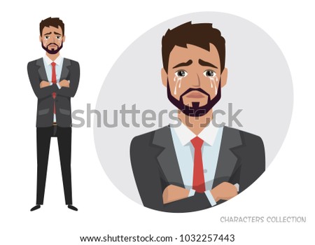 Crying man. Negative emotion facial expression feeling. Businessman is sad crying
