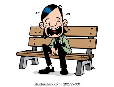 Crying man on a bench