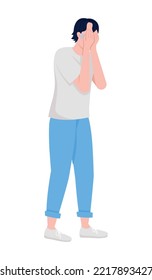 Crying man semi flat color vector character. Depression symptom. Editable figure. Full body person on white. Sadness simple cartoon style illustration for web graphic design and animation