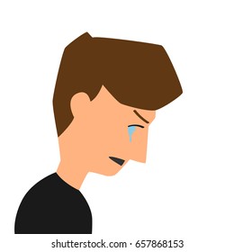 Crying man standing in room for depression or negative emotions concept. Cartoon flat style. vector illustration.