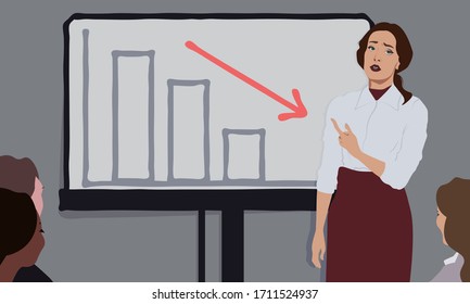 El gestor de lloriqueos muestra una presentación de tendencia descendente. La crisis económica y la recesión tienen efectos en las empresas.