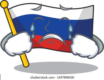 Crying mascot russian flag hoisted on pole