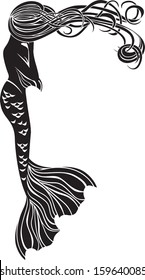 Crying mermaid stencil for stickers in Art Nouveau style