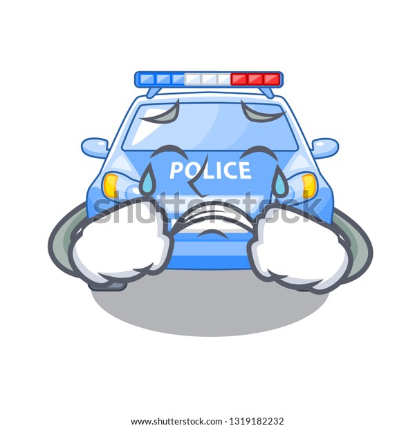 Crying miniature\
cartoon police car on\
table