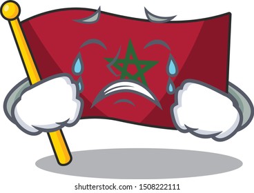 Crying morocco flag character above cartoon chair