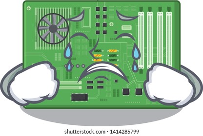 Crying motherboard in the a computer cartoon