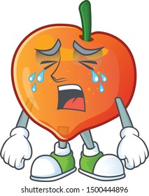 Crying nectarine cartoon character on a white background