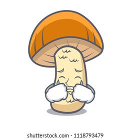 Crying orange cap boletus mushroom mascot cartoon
