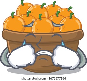 A Crying orange fruit basket cartoon mascot design style