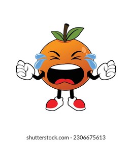 Mascota de dibujos animados de frutas de color naranja para llorar .Ilustración para la mascota de iconos de pegatinas y el logotipo