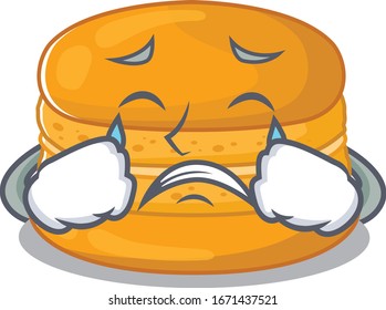 A Crying orange macaron cartoon mascot design style
