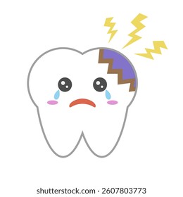 Crying painful cavity tooth character icon. Vector.