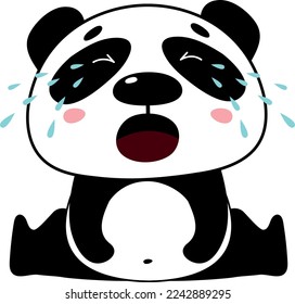 Crying panda character. Cute cartoon baby animal tears