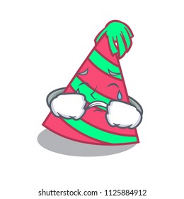 Crying party hat mascot cartoon