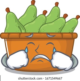 A Crying pear fruit box cartoon mascot design style