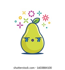 Crying pear kawaii emoticon cartoon illustration isolated on white