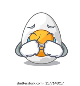Crying peeled boiled egg on mascot cartoon