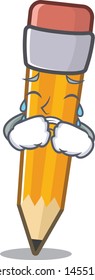 Crying pencil in the a cartoon bag