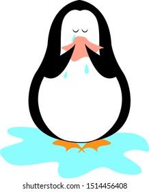 Crying penguin, illustration, vector on white background.