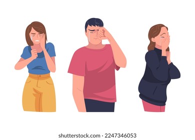 Llorar personas acaricia llanto y soborno por dolor y dolor que se sienten tristes y molestos vectores