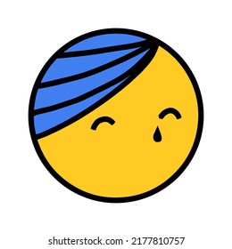 Crying people face hand drawn vector illustration in cartoon doodle style ukrainian flag colors expressive people closed eyes boy
