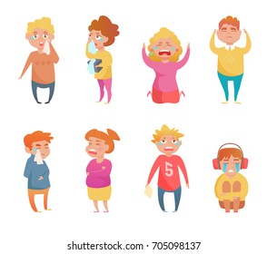Crying people.  Vector. Cartoon. Isolated art on white background. Flat